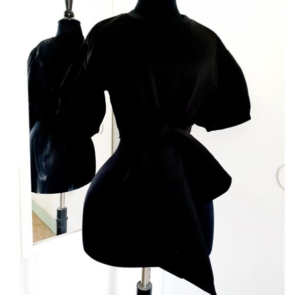 Jasmine Black Puff Sleeve Crop Top with Front Knot Sz Medium - Picture 3 of 10